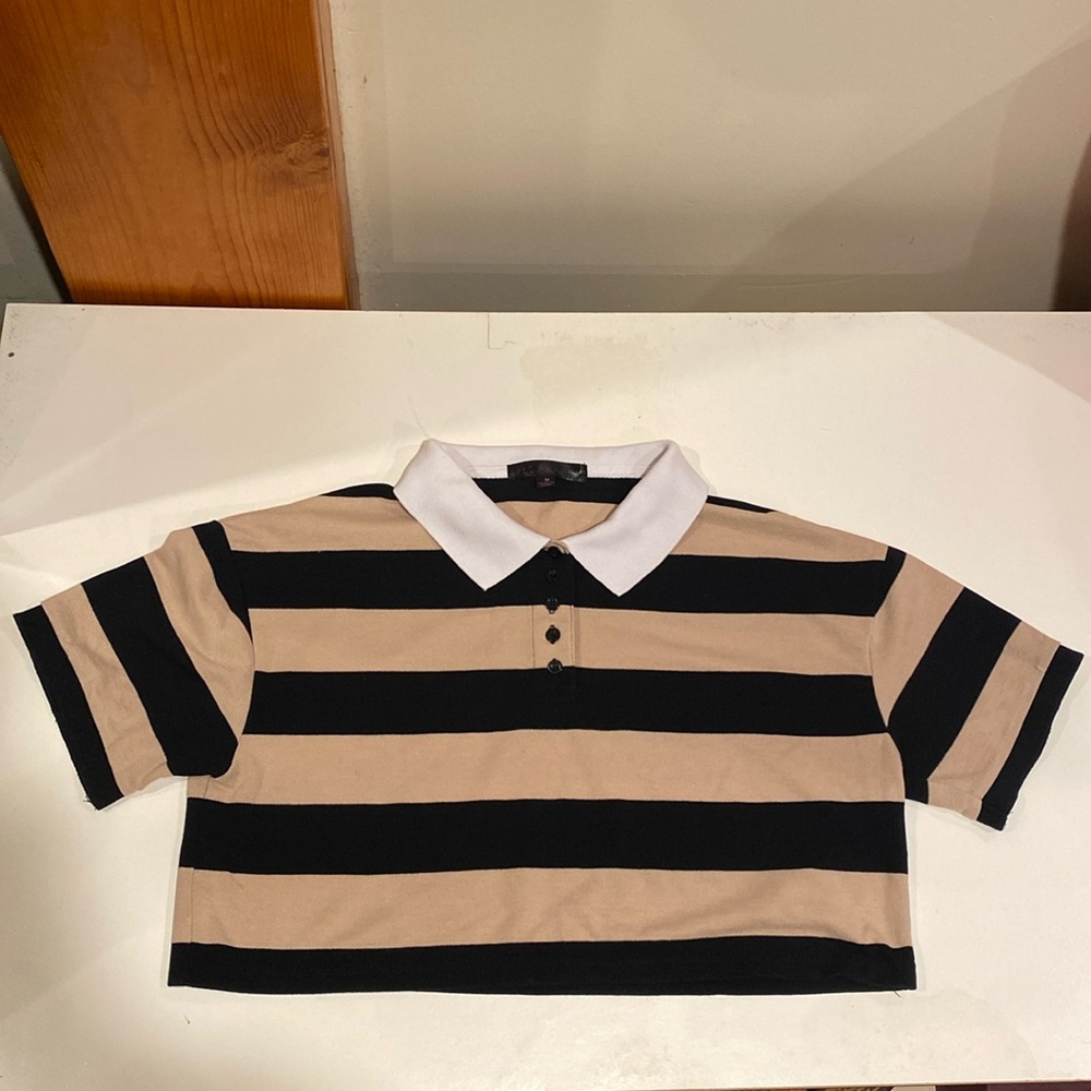 Black and Brown Stripped Crop Top — Used Condition